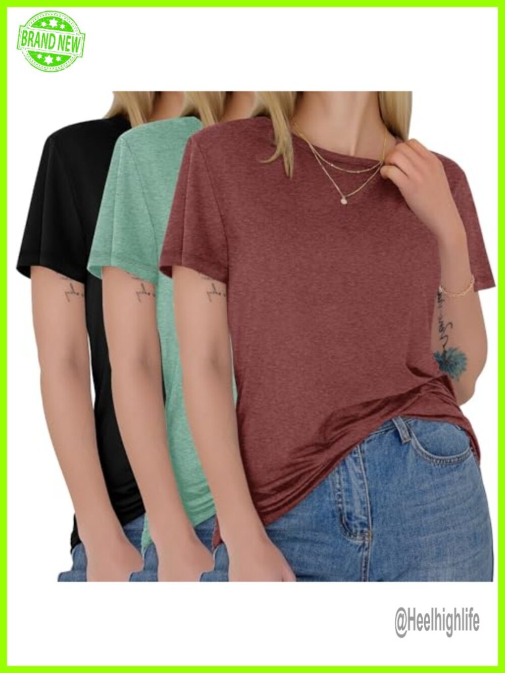 3 Pack Womens Short Sleeve T-Shirts Soft Basic Crew Neck Tees Casual Summer